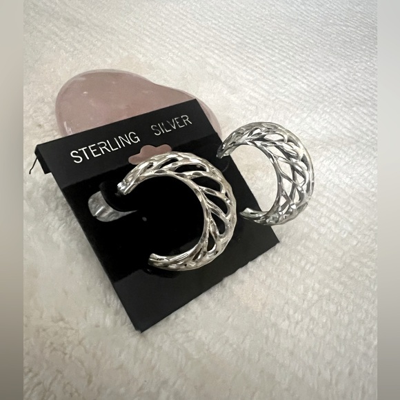 Navajo Sterling M Diamond Cut Hoop Earrings - Picture 1 of 6